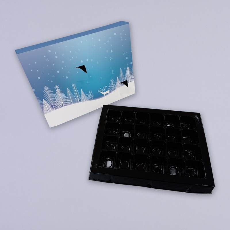 Cost effective advent calendar with vacuum formed tray