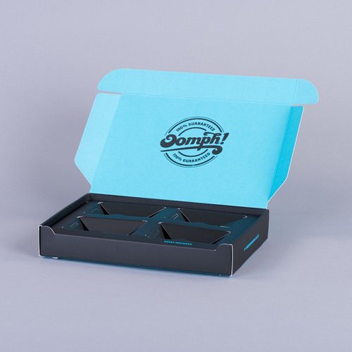 Box board subscription box with a fitment